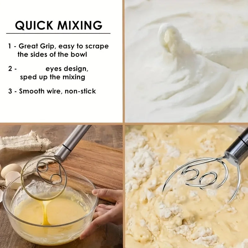 Dough Mixer Stainless Steel HandHeld Bread Blender Dough Scraper Double Hole Fast Stirring Tool Danish Dough Whisk Egg Stirrer