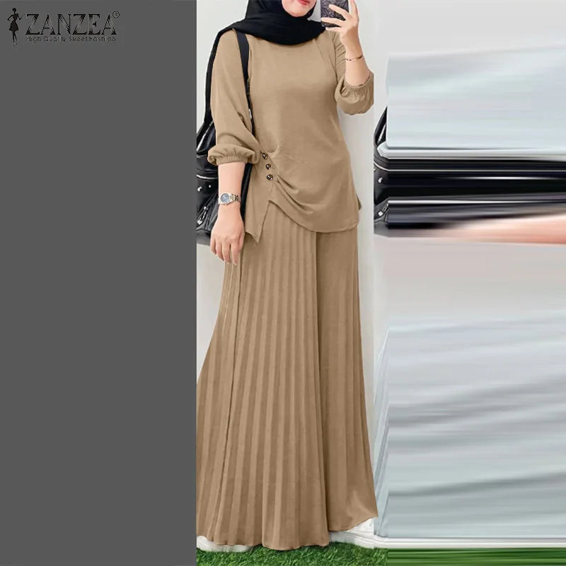 Autumn Trousers Suit 2025 ZANZEA Women Muslim Matching Sets Casual Long Sleeve Tops Pants 2pcs Outfits Loose Tracksuit Oversize