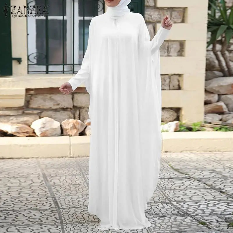ZANZEA Women Chiffon Abaya Eid Mubarek Muslim Dresses Robe Long Sleeve Hijab Vestidos Fashion Abayas For Women Isamic Clothing
