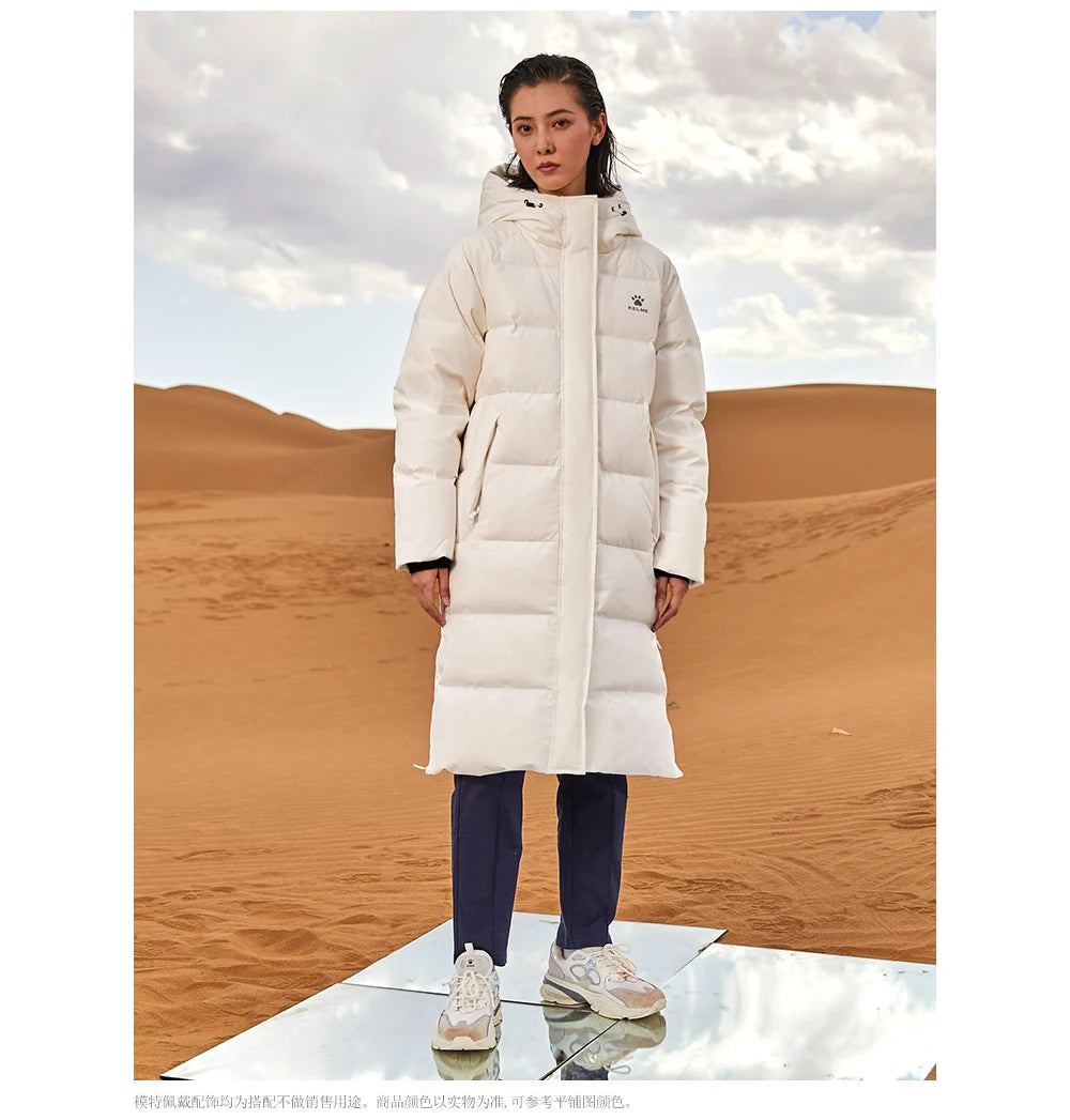 Kelme Sports Down Jacket Women's Long Winter Coat Thick Warm Cotton Jacket Windproof And Snow Proof Coat