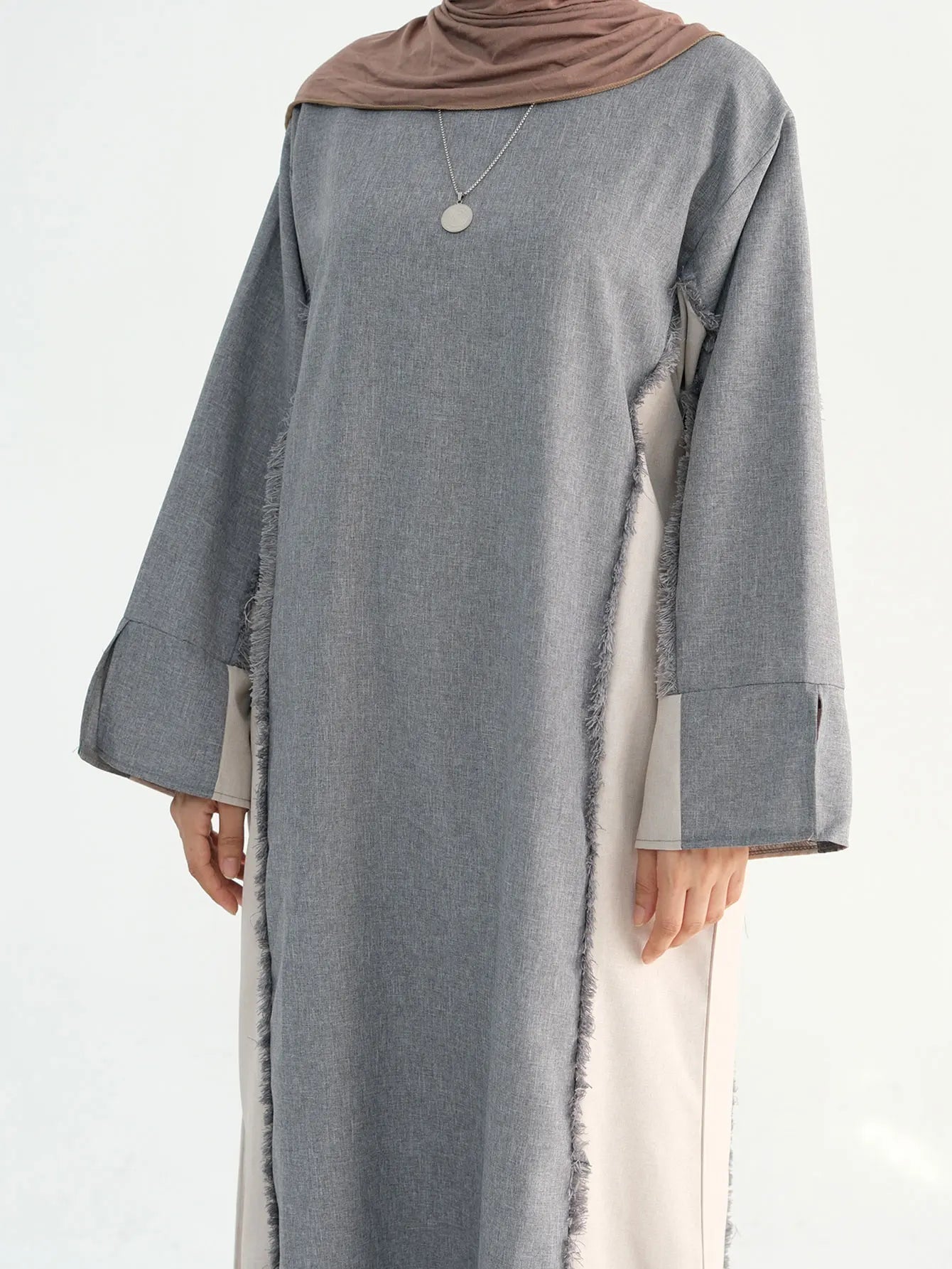 New Trend Contrast Color Women Dresses Modest Abaya Muslim Women Dress Linen Frayed Closed Abaya Ramadan EID Dubai Abaya 2025