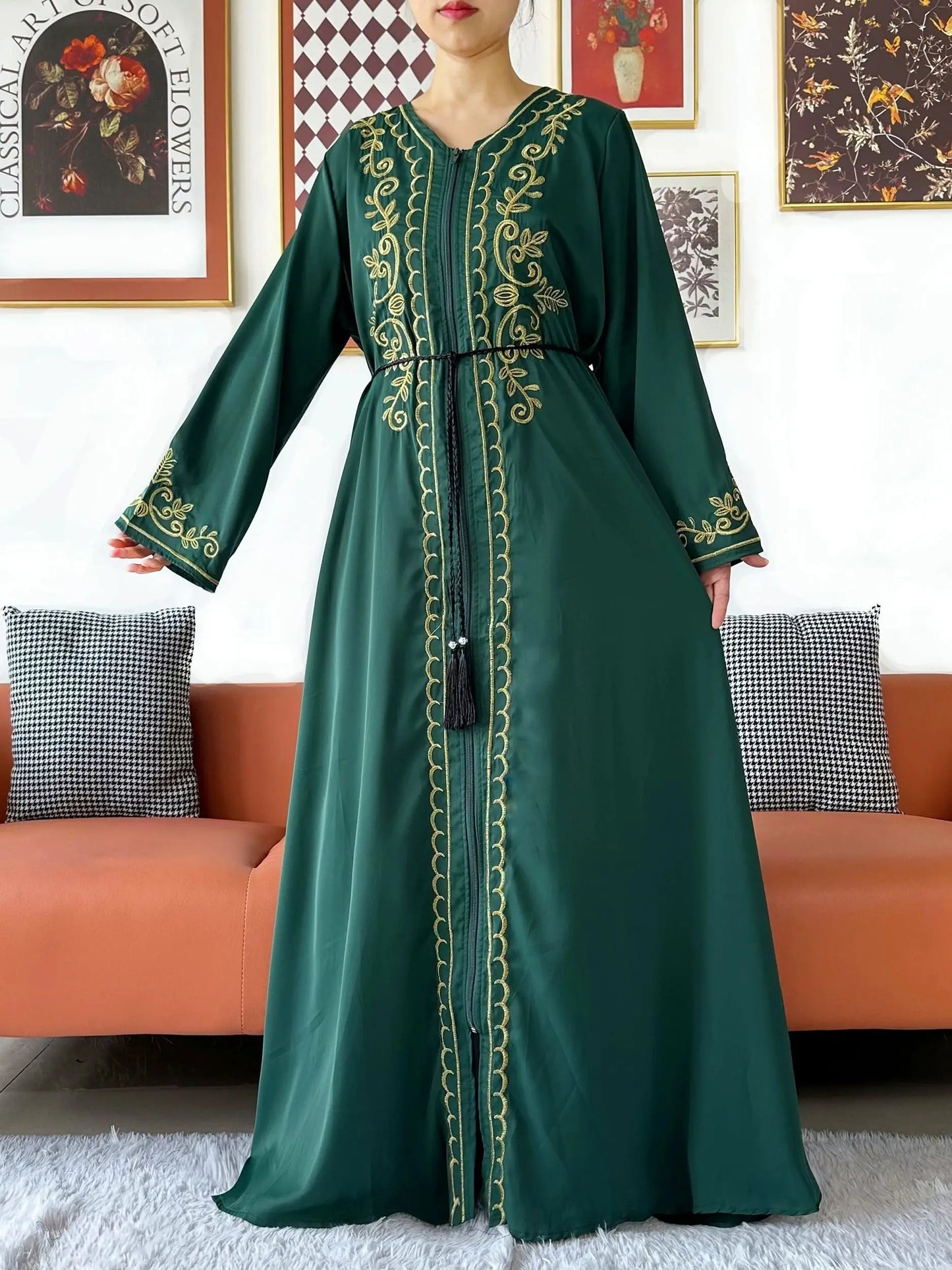 2025 New Elegant Women Abaya Long Sleeve Chiffon Loose Open Abaya Muslim Islamic Clothing Cardigan Style for Special Occasions