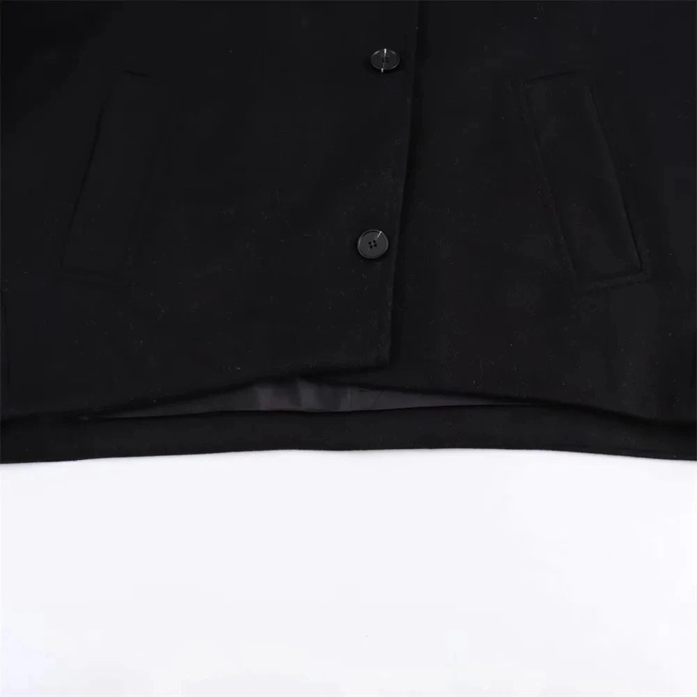 ZBZA Women's Oblique Button Loose Batwing Sleeve Jacket Coat Lapel Double Pocket Warm Solid Vintage Outerwear Fall Winter Coat