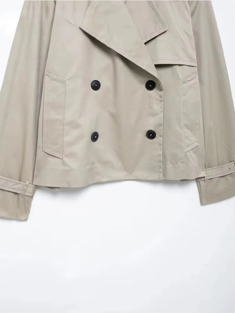 Streetwear Cropped Jacket Women 2024 Autumn Double-Breasted Jackets for Women Long Sleeve Coat Woman Casual New Outerwear