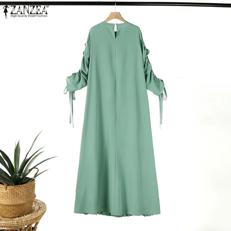 Muslim Hijab Dresses Abaya ZANZEA Spring Maxi Sundress Women Fashion Long Sleeve Pleated Party Dress IsIamic Clothing Robe Femme