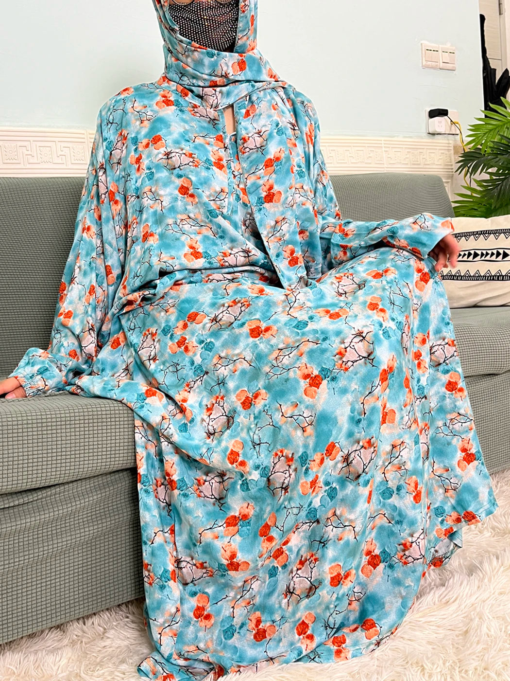 Muslim Cotton Abayas For Women Traditional Floral Ramadan Prayer Garment African Caftan Marocain Femme Robe Connected Headscarf
