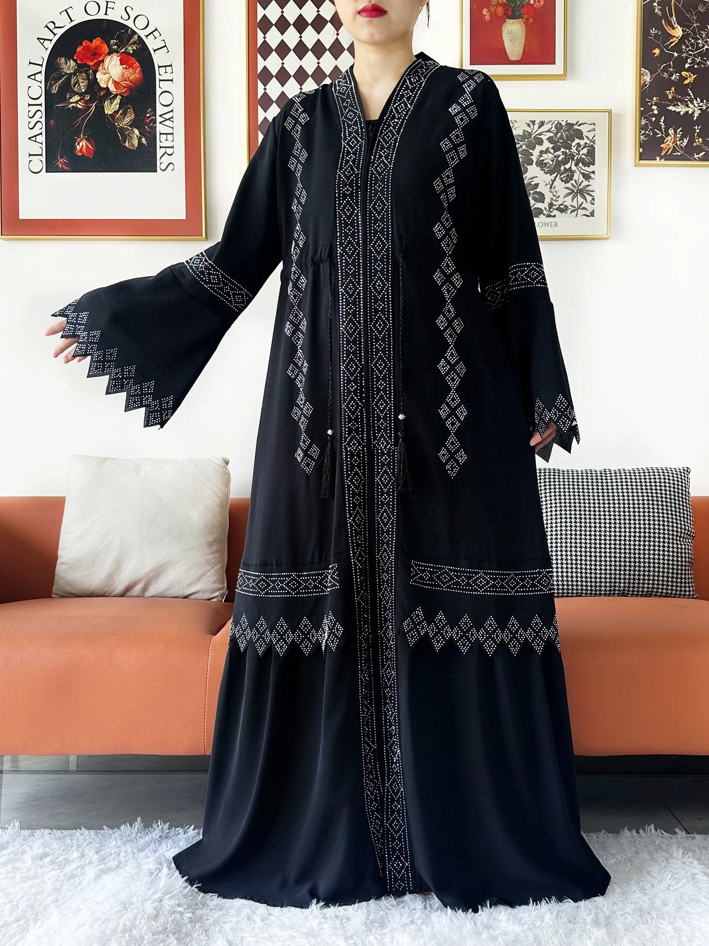 Laxury Design New Women Elegant Dress Chiffon Open Abaya Muslim Women Dress Islamic Clothing Cardigan Abaya Women Muslim Dress