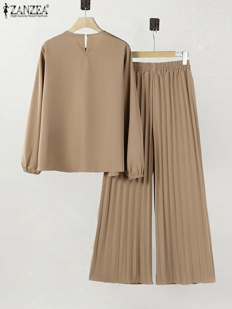 Autumn Trousers Suit 2025 ZANZEA Women Muslim Matching Sets Casual Long Sleeve Tops Pants 2pcs Outfits Loose Tracksuit Oversize