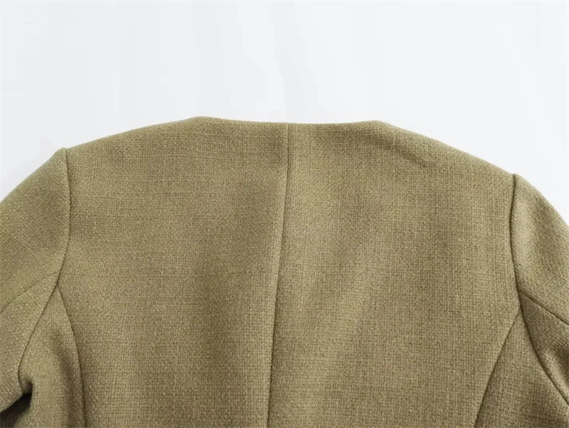 MUJER Tweed Cropped Jacket Woman Long Sleeve Vintage Jacket Woman Fashion Button Elegant Jackets For Women New In Short Coats