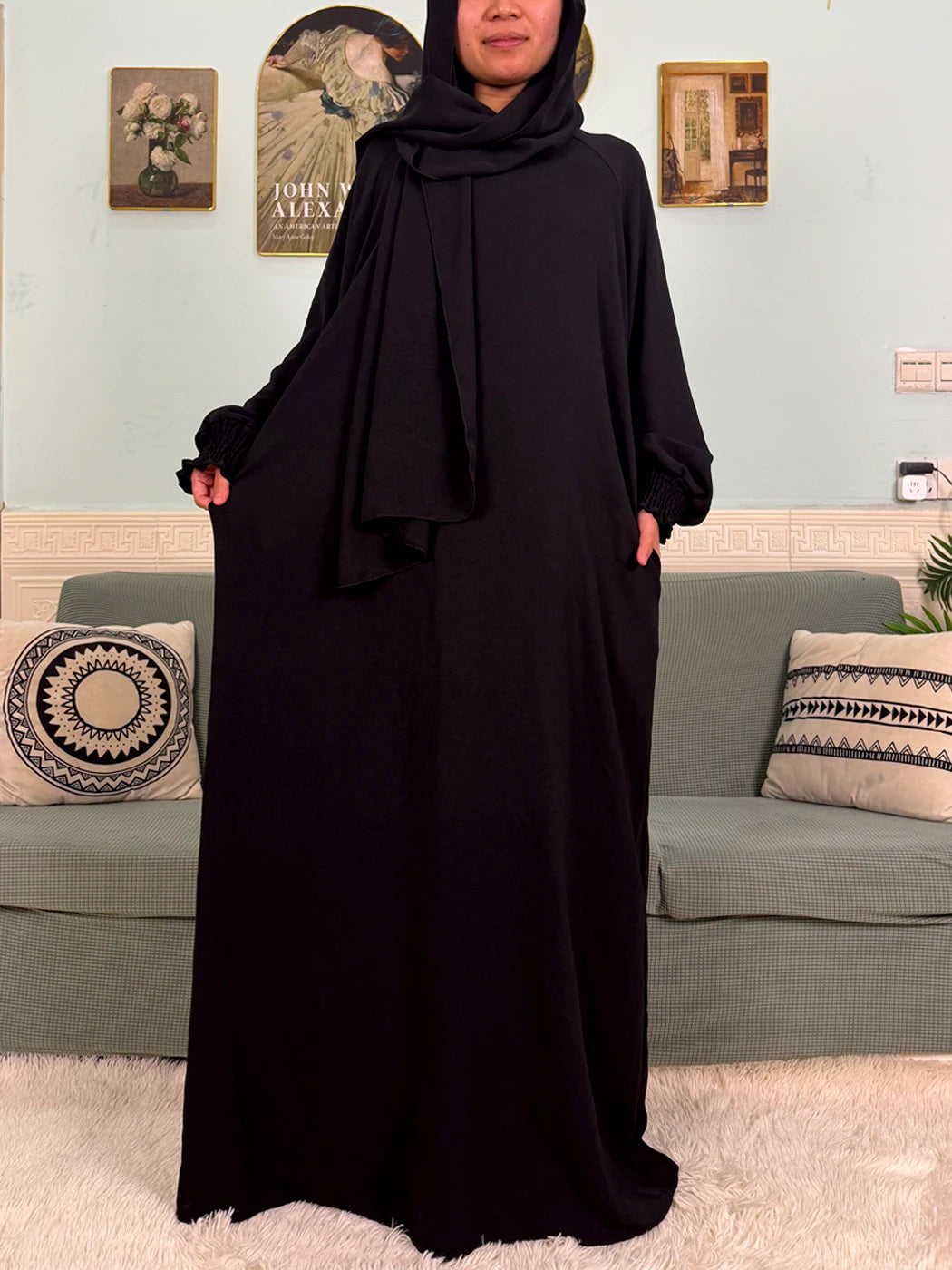 Muslim Abaya Ramadan 2025 For Women Pure Cotton Loose Prayer Femme Robe Elastic Cuffs African Dress With Connected Hijabs Scarf