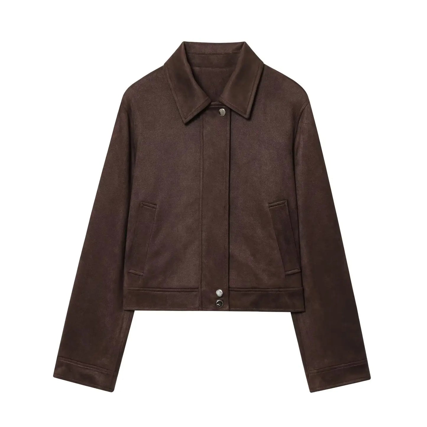 HH Women Autumn Fashion Versatile Suede Blend Lapel Long Sleeves Pockets Jacket Female Elegant High Street Zipper Slim Coats