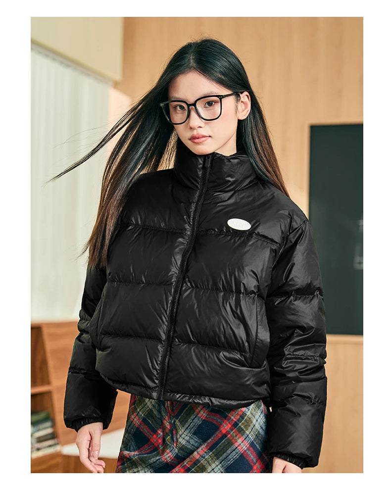 Xtep Down Jacket For Women 2024 Winter Soft Zip-up Short Water Resistence Coat Keep Warm Sporty Stand Collar Tops 876428190061