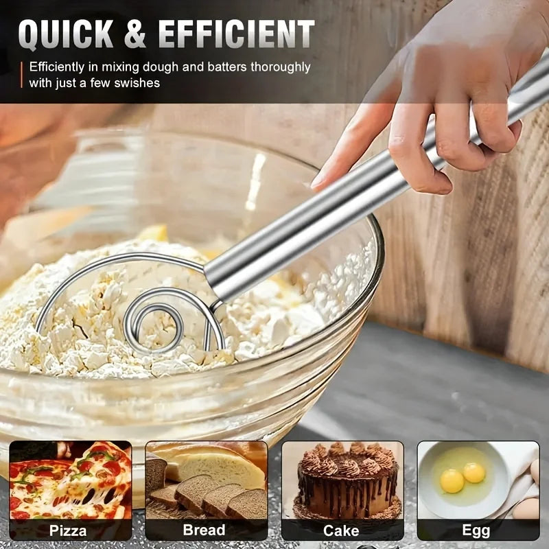 Dough Mixer Stainless Steel HandHeld Bread Blender Dough Scraper Double Hole Fast Stirring Tool Danish Dough Whisk Egg Stirrer
