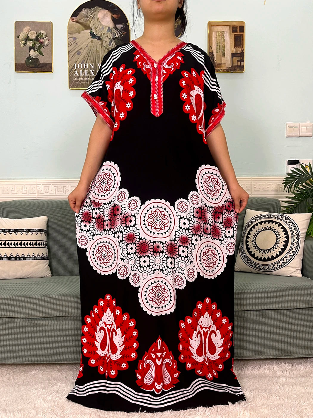 2024 Muslim Cotton Abayas For Women Appliques Printed Caftan Marocaine Femme Robe Boubou African Islam Dresses With Headscarf