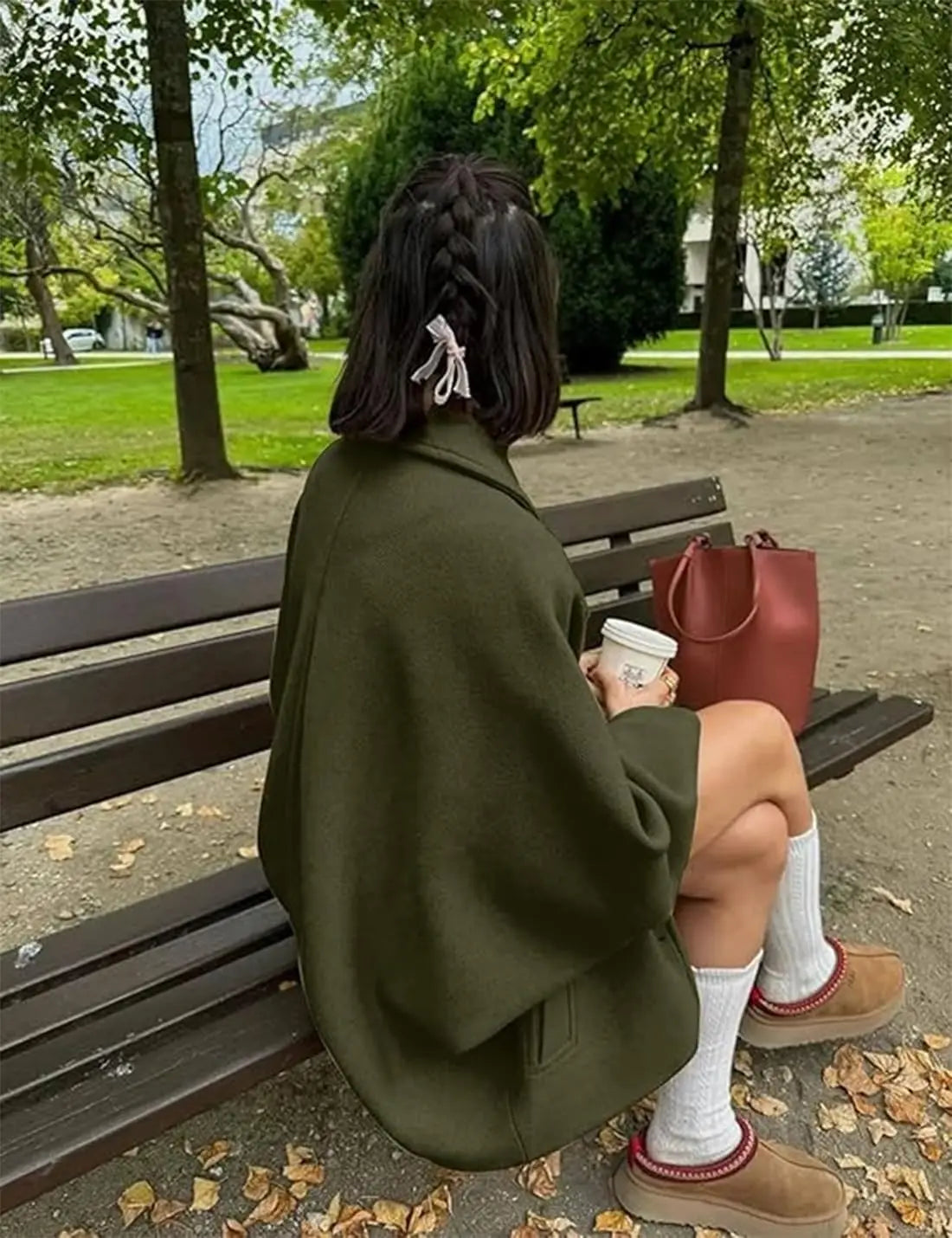 ZBZA Women's Oblique Button Loose Batwing Sleeve Jacket Coat Lapel Double Pocket Warm Solid Vintage Outerwear Fall Winter Coat