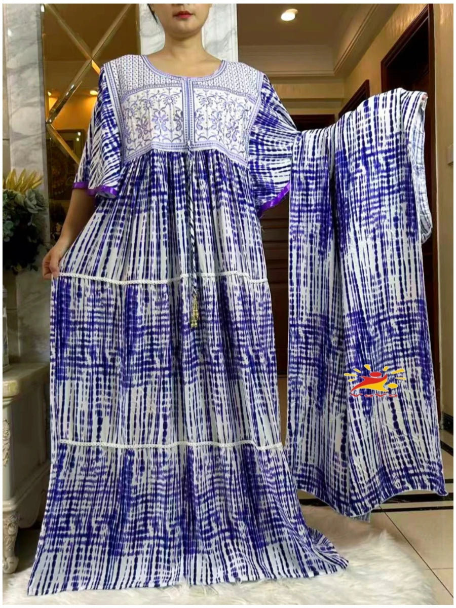 2025 New Muslim Abaya Summer Dress Short Sleeve Collect Waist Floral Loose Boubou Maxi Islam Women Dress African Abaya Clothing