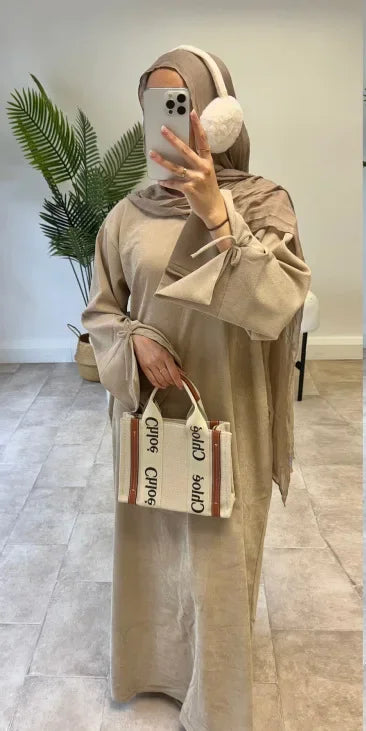 Ramadan Bow-knot Dubai Abaya Dress Luxury 2024 Arabic Muslim Women Modest Clothing Islam Party Coat Kaftan Fashion Turkey Robe