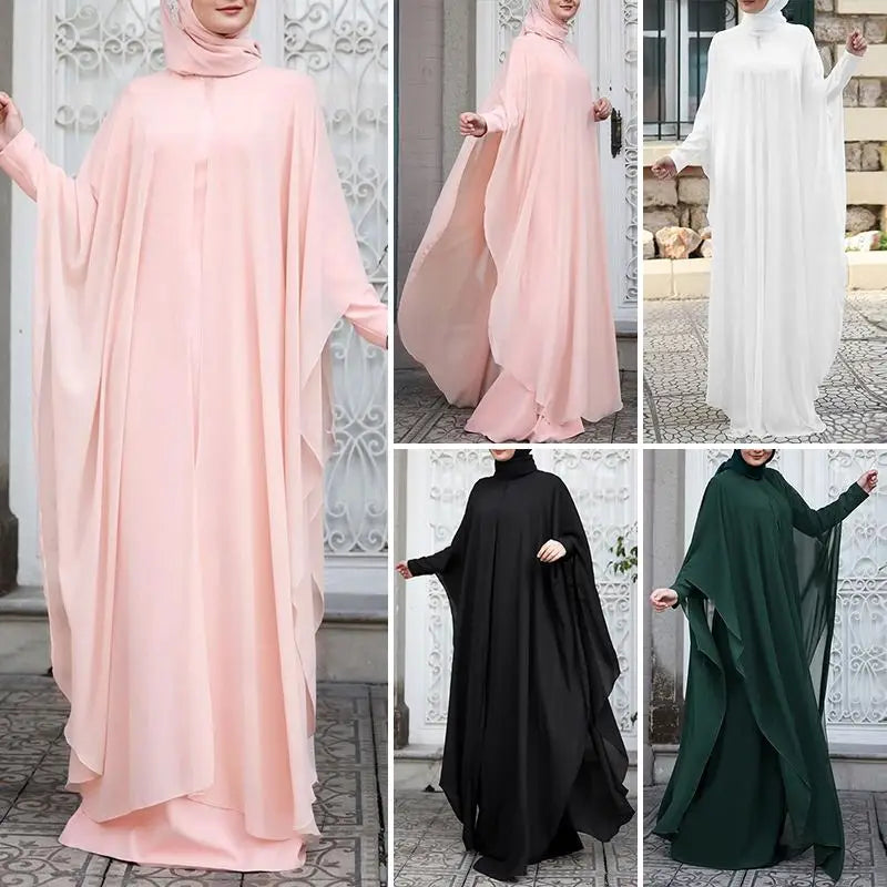 ZANZEA Women Chiffon Abaya Eid Mubarek Muslim Dresses Robe Long Sleeve Hijab Vestidos Fashion Abayas For Women Isamic Clothing
