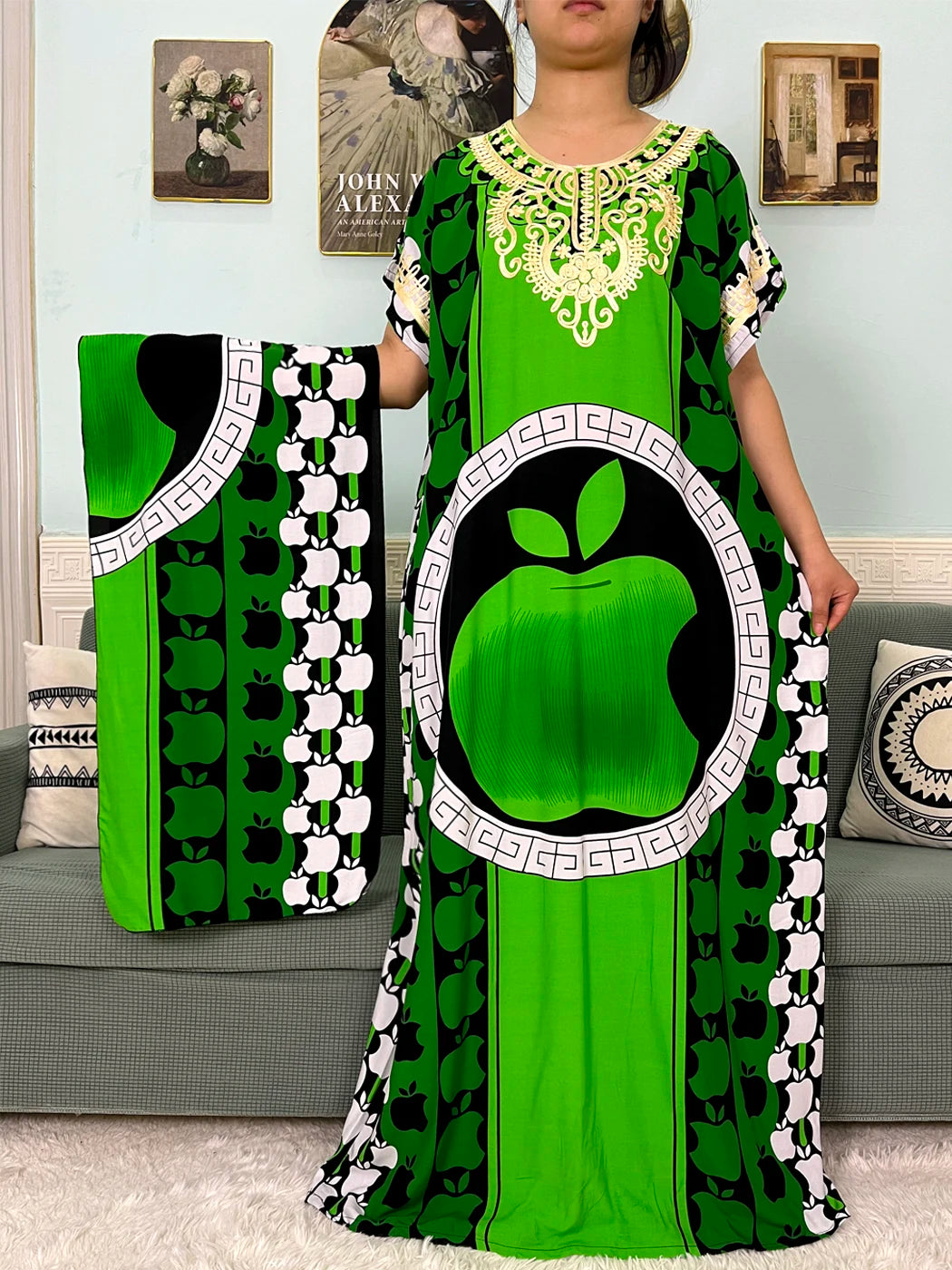 2024 Muslim Cotton Abayas For Women Appliques Printed Caftan Marocaine Femme Robe Boubou African Islam Dresses With Headscarf