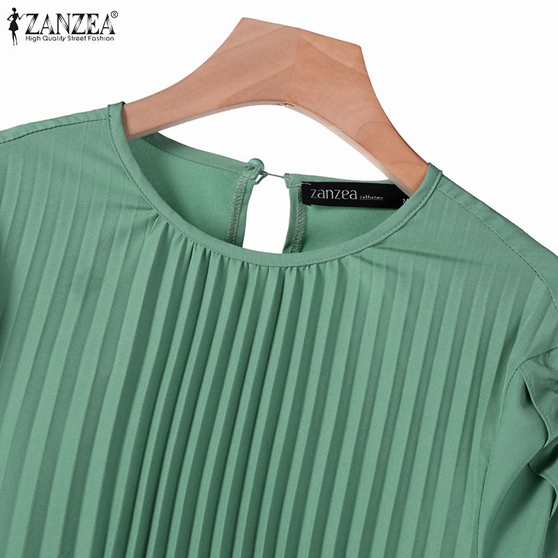 Muslim Hijab Dresses Abaya ZANZEA Spring Maxi Sundress Women Fashion Long Sleeve Pleated Party Dress IsIamic Clothing Robe Femme