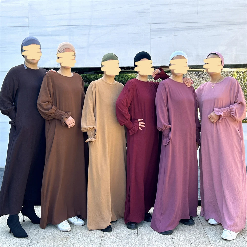 Eid Jersey Solid Modest Under Abaya Dubai 2024 Palestine Women Islamic Clothing Muslim Kaftan Inner Dresses Robe Femme Musulmane