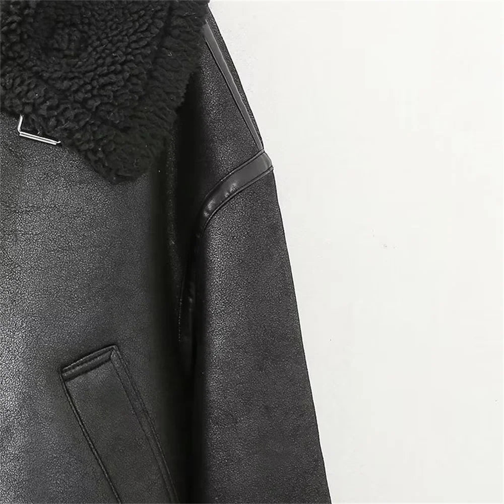 UNIZERA Women's Jacket with Collar Long Sleeve Zipper Pocket Double sided Motorcycle Style Spring New Style Jacket