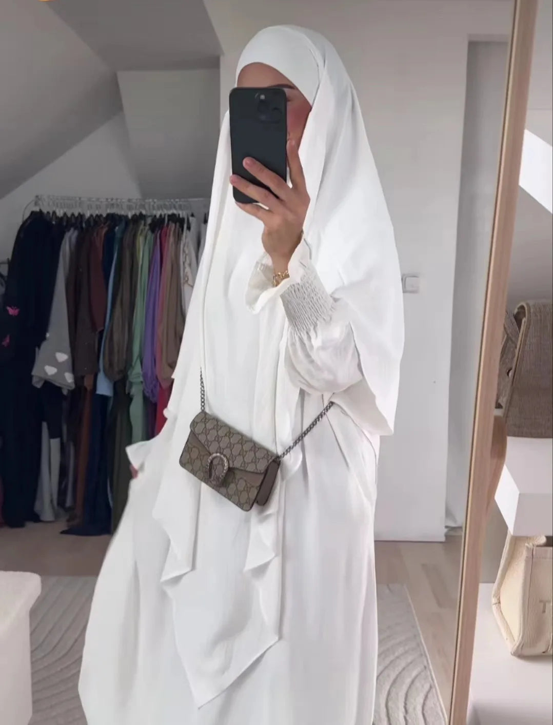 2 Pcs Muslim Set  New Sweet Solid Color Long Dress+Single Layer Shawl Suit  Abaya and Khimar Set Jilbab 2 Pcs Ramadan Long Hijab