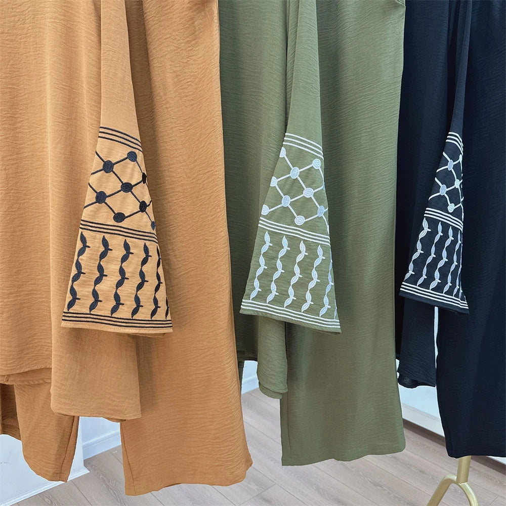 Eid Plain 2 Piece Abaya Set Tops Pants Modest Muslim Sets Abayas For Women Clothing Robe Caftan Marocain Femme Musulmane Kaftan