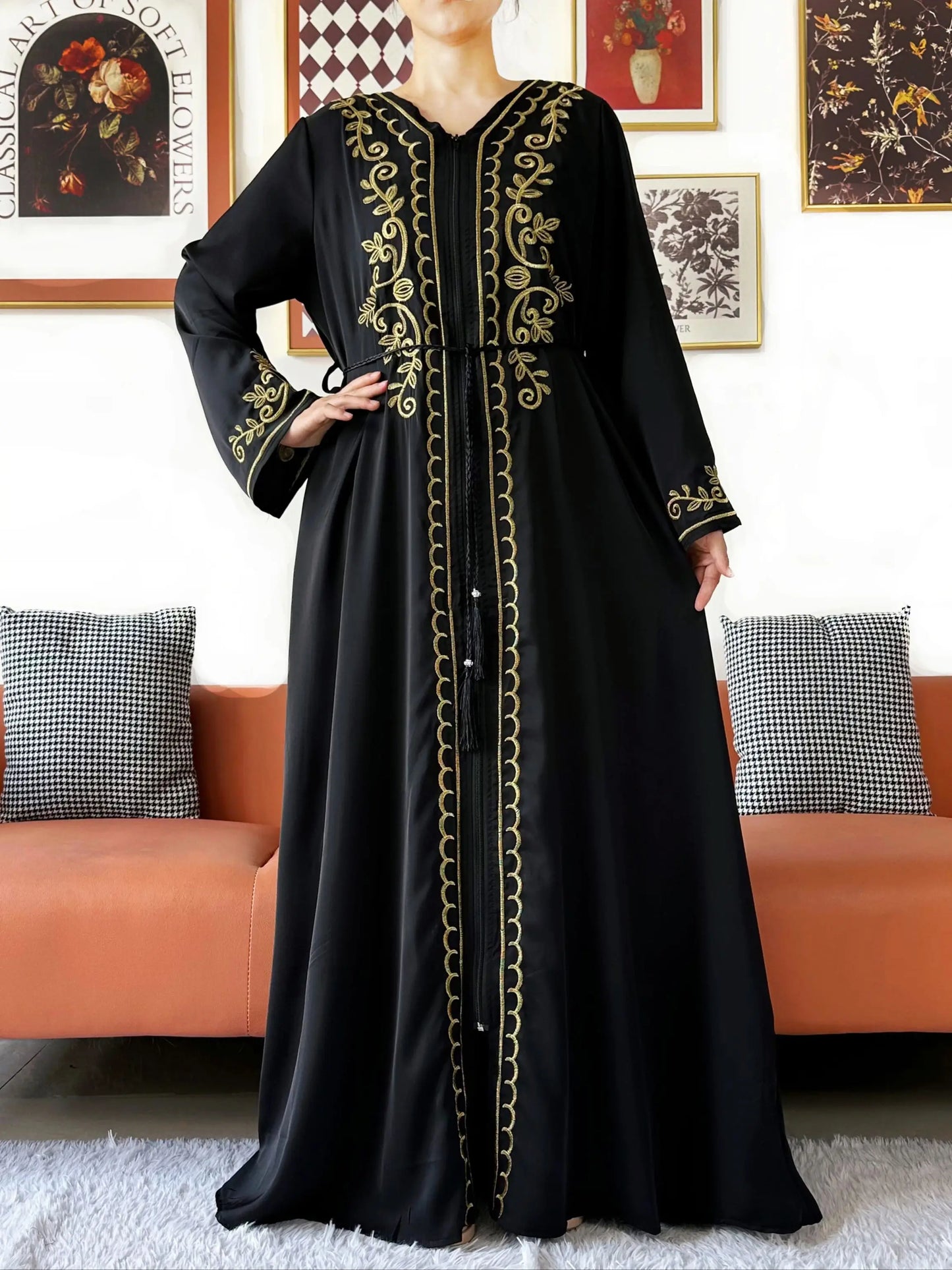 2025 New Elegant Women Abaya Long Sleeve Chiffon Loose Open Abaya Muslim Islamic Clothing Cardigan Style for Special Occasions