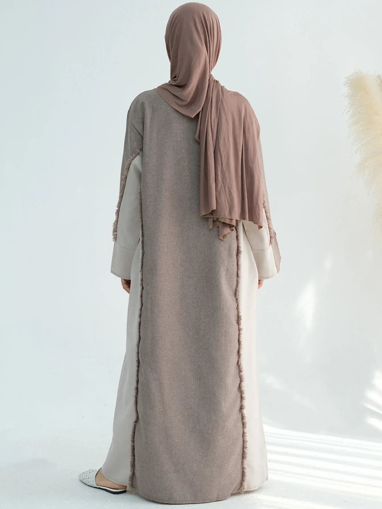 New Trend Contrast Color Women Dresses Modest Abaya Muslim Women Dress Linen Frayed Closed Abaya Ramadan EID Dubai Abaya 2025