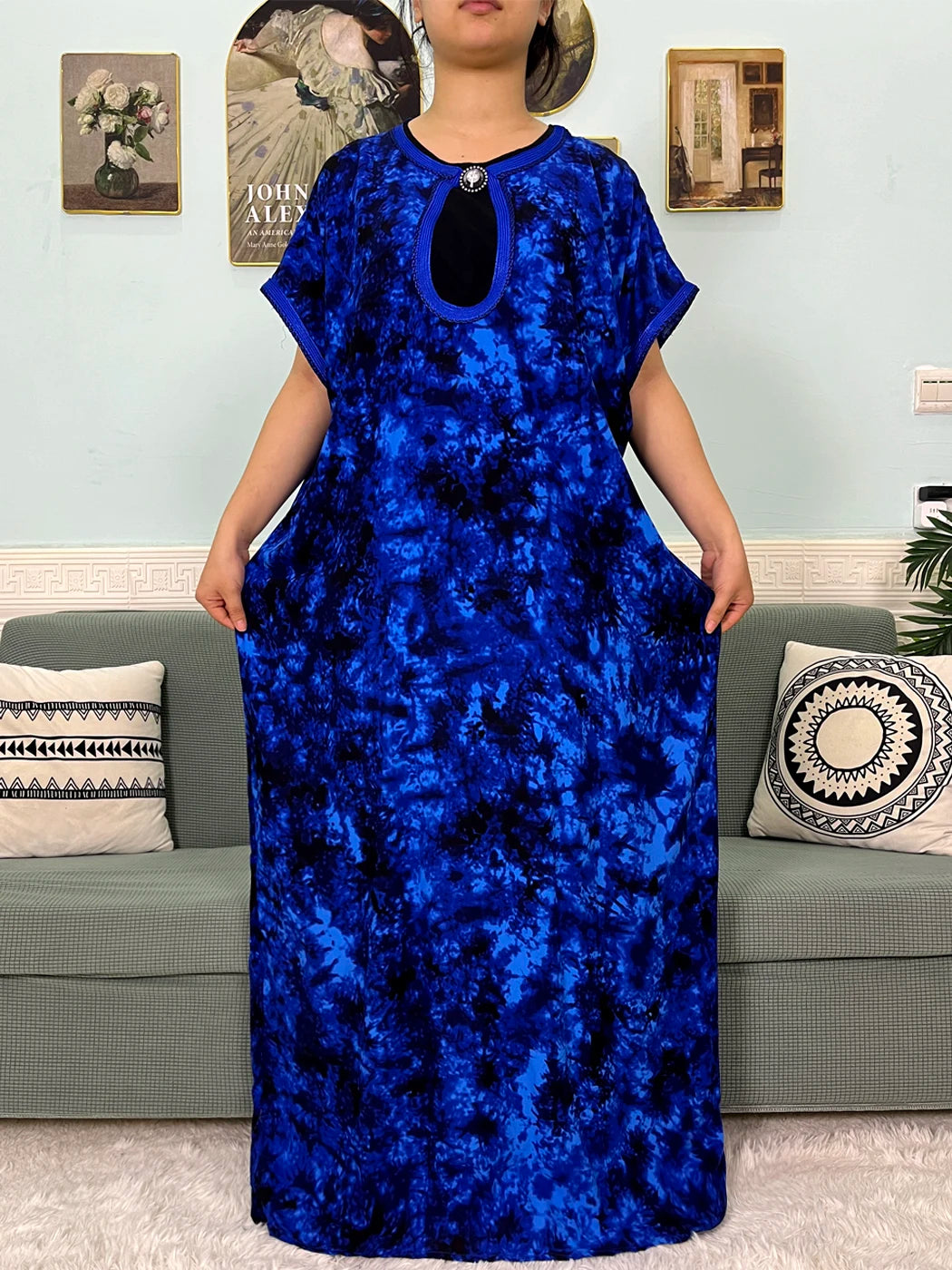 2024 Muslim Cotton Abayas For Women Appliques Printed Caftan Marocaine Femme Robe Boubou African Islam Dresses With Headscarf