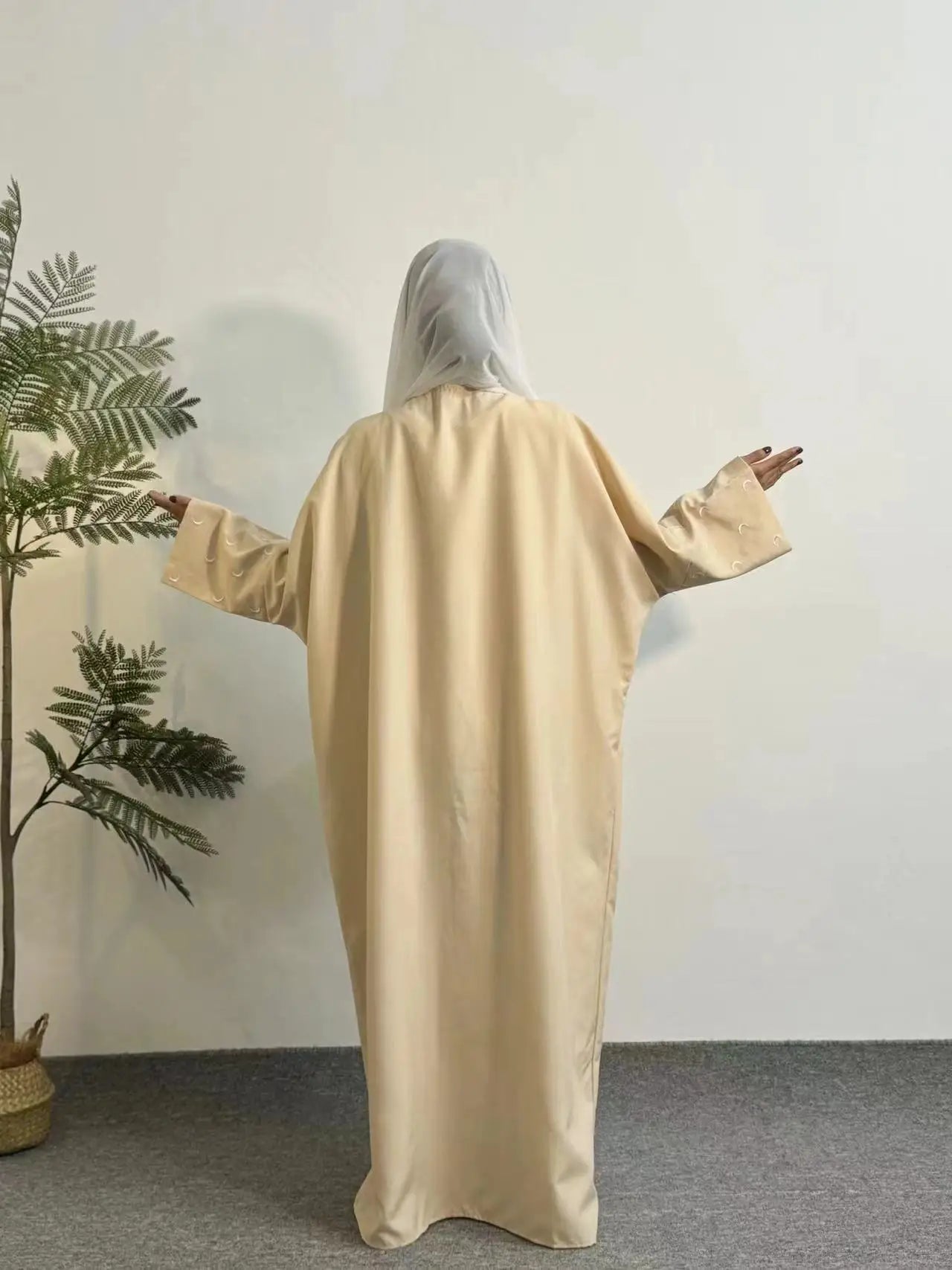 Moon Embroidery Open Front Abaya,Long Sleeve Maxi Length Dress Women's Clothing Muslim Cardigan Abayas Out Kaftans Women Jilbabs