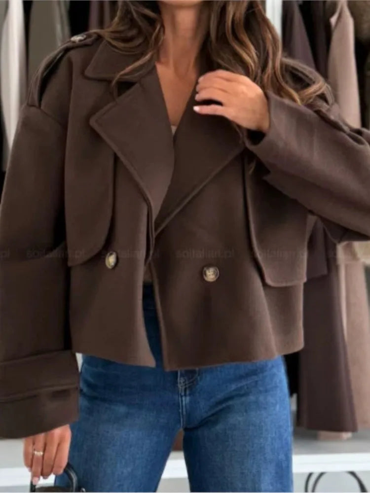 Fashion Solid Jacket For Women Casual Long Sleeve Turn-down Collar Button Jacket Coats Top Lady Office Streetwear Clothes Autumn