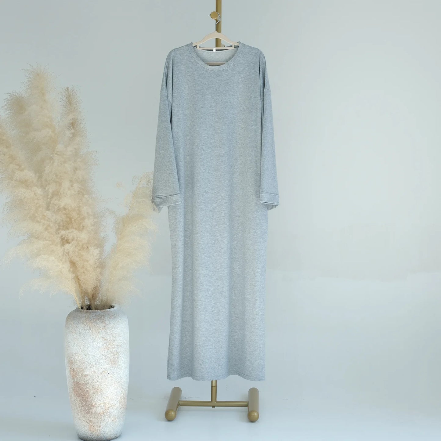 2024 New Modest Dress Solid Color Inner Dresses Muslim Women Dubai Abaya Eid Ramadan Islam Clothing Turkey Arabic Robe