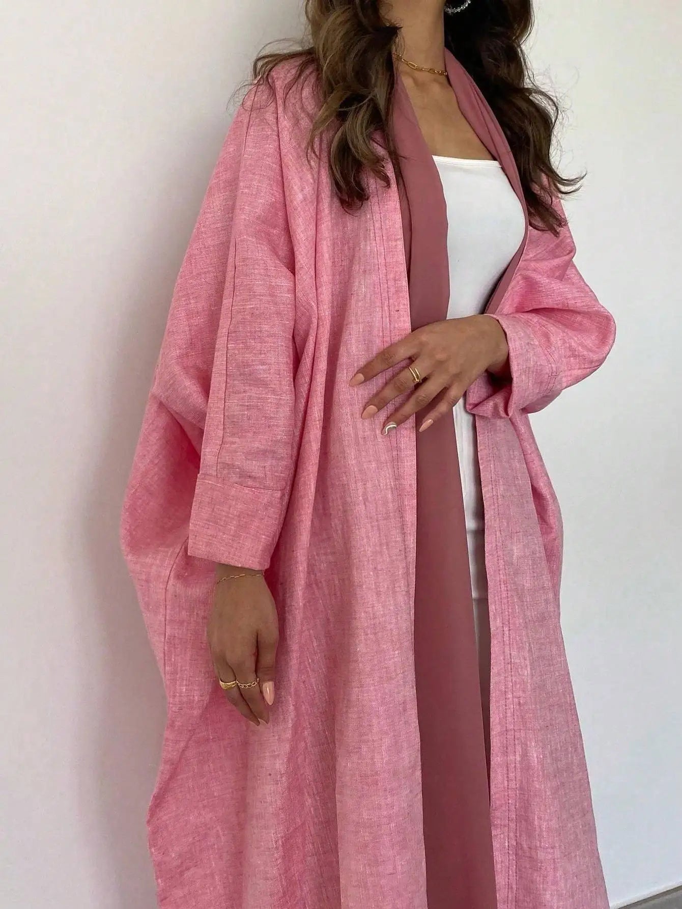 Full Sleeve Solid Loose Abaya Muslim Women Open Front Abayas Casual Kaftans Maxi Dresses Jilbabs Middle-East Ethnic Clothing