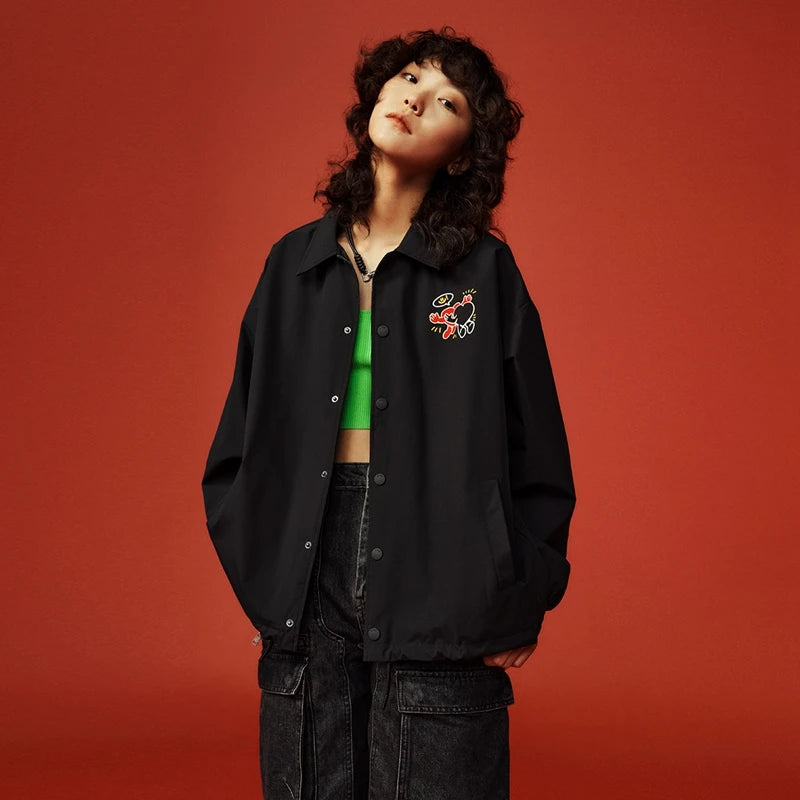 Xtep Jacket Women Men Vintage Causal Simple Patterns Stand Collar Coat Unisex Autumn Comfortable WindProof Tops 877327120095