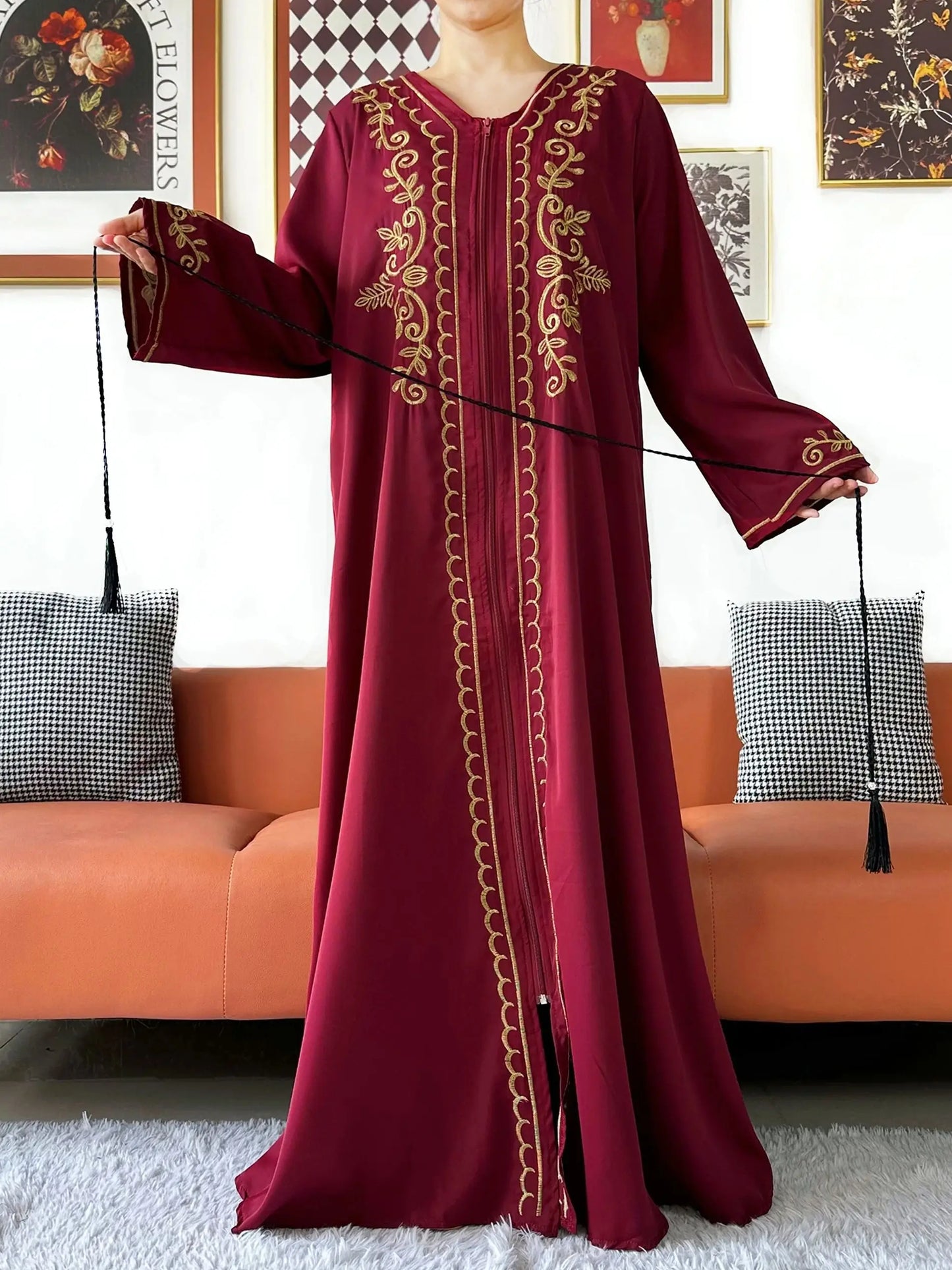 2025 New Elegant Women Abaya Long Sleeve Chiffon Loose Open Abaya Muslim Islamic Clothing Cardigan Style for Special Occasions