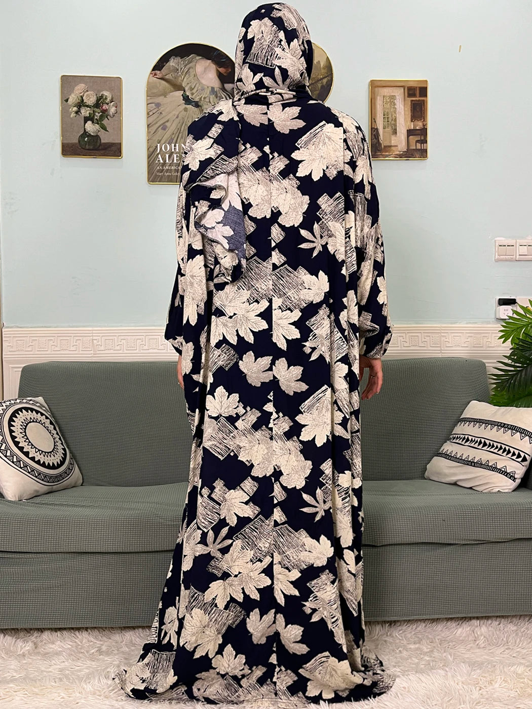Muslim Cotton Abayas For Women Traditional Floral Ramadan Prayer Garment African Caftan Marocain Femme Robe Connected Headscarf