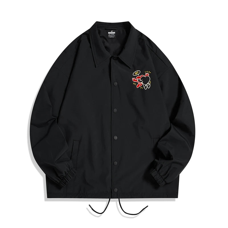 Xtep Jacket Women Men Vintage Causal Simple Patterns Stand Collar Coat Unisex Autumn Comfortable WindProof Tops 877327120095