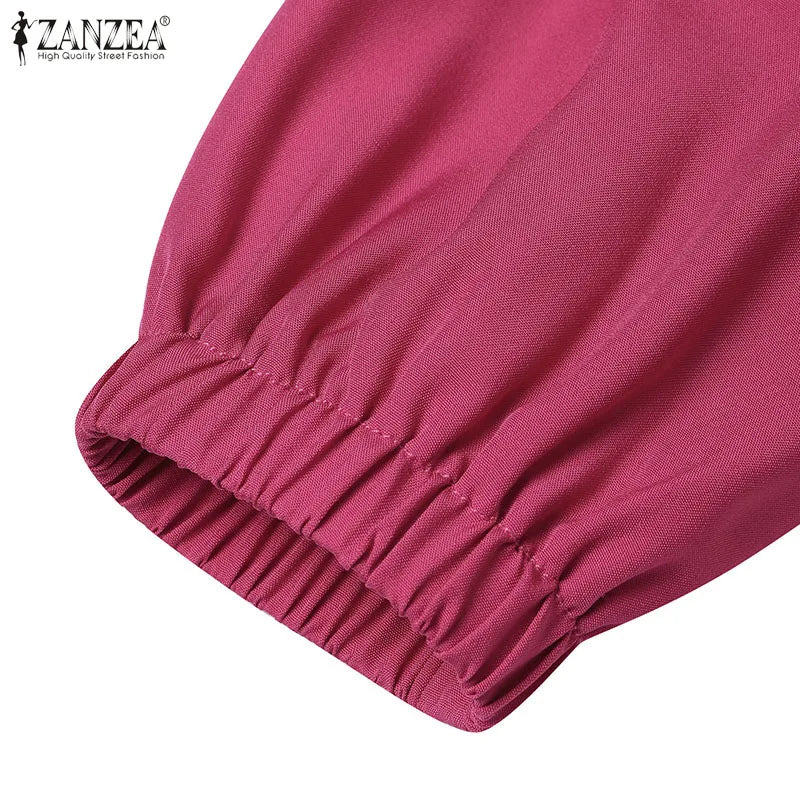 ZANZEA Autumn Women Long Vestidos Muslim Fashion O Neck Islamic Hijab Casual Loose Maxi Dress Tiered Long Sleeve Abaya Robes