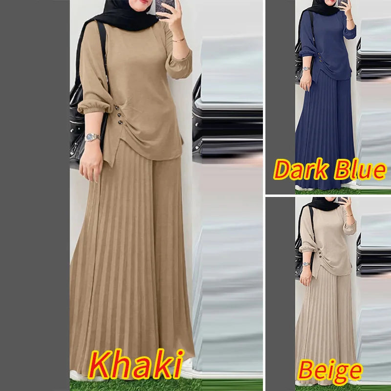 Autumn Trousers Suit 2025 ZANZEA Women Muslim Matching Sets Casual Long Sleeve Tops Pants 2pcs Outfits Loose Tracksuit Oversize