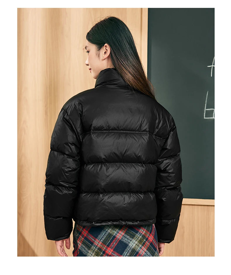 Xtep Down Jacket For Women 2024 Winter Soft Zip-up Short Water Resistence Coat Keep Warm Sporty Stand Collar Tops 876428190061