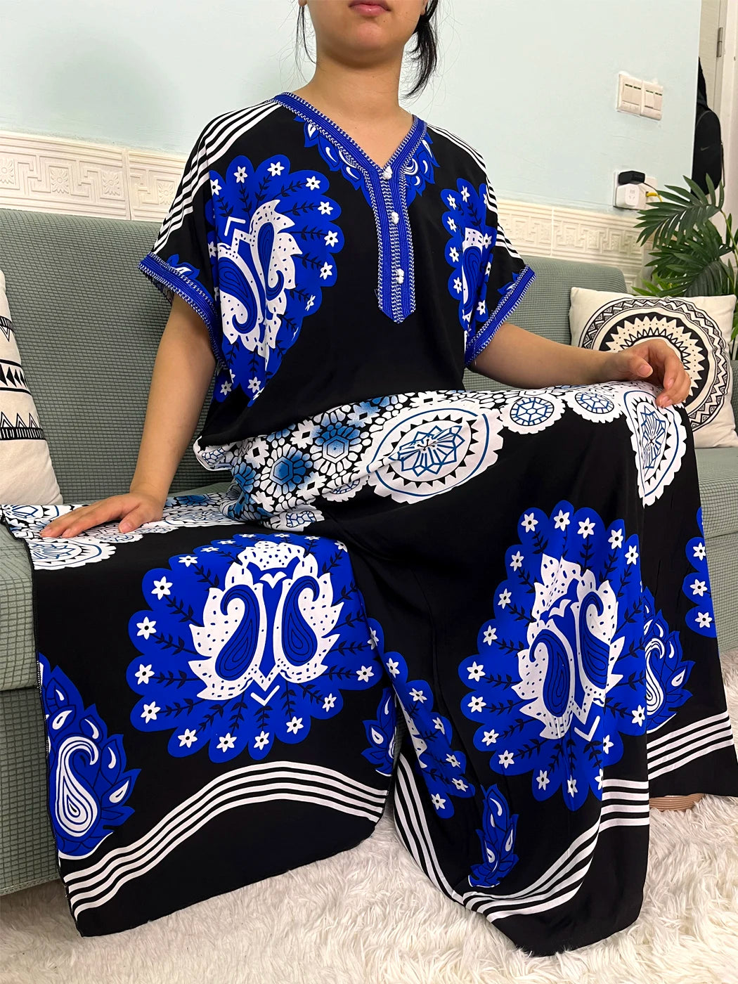 2024 Muslim Cotton Abayas For Women Appliques Printed Caftan Marocaine Femme Robe Boubou African Islam Dresses With Headscarf