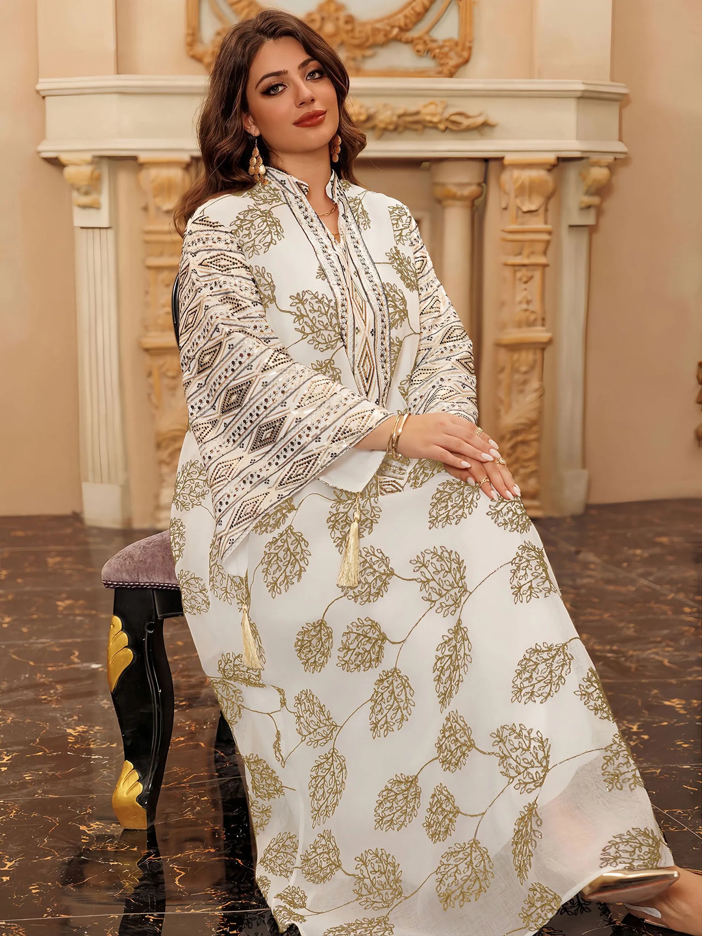 Muslim Women's Light Blue Islamic Embroidered Abaya with Gold Detailing Ideal for Formal Events in Middle East like UAE Saudi