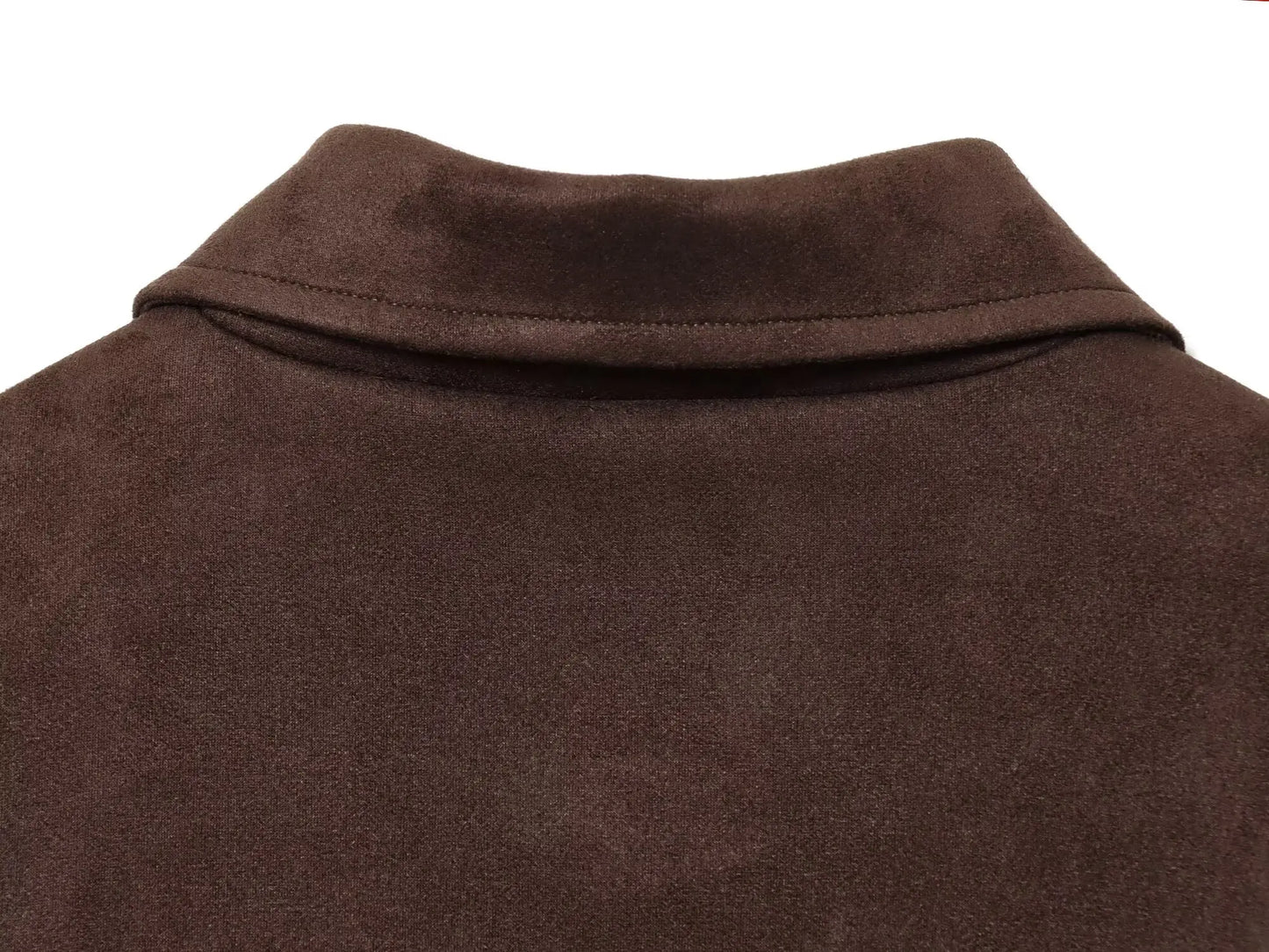 HH Women Autumn Fashion Versatile Suede Blend Lapel Long Sleeves Pockets Jacket Female Elegant High Street Zipper Slim Coats