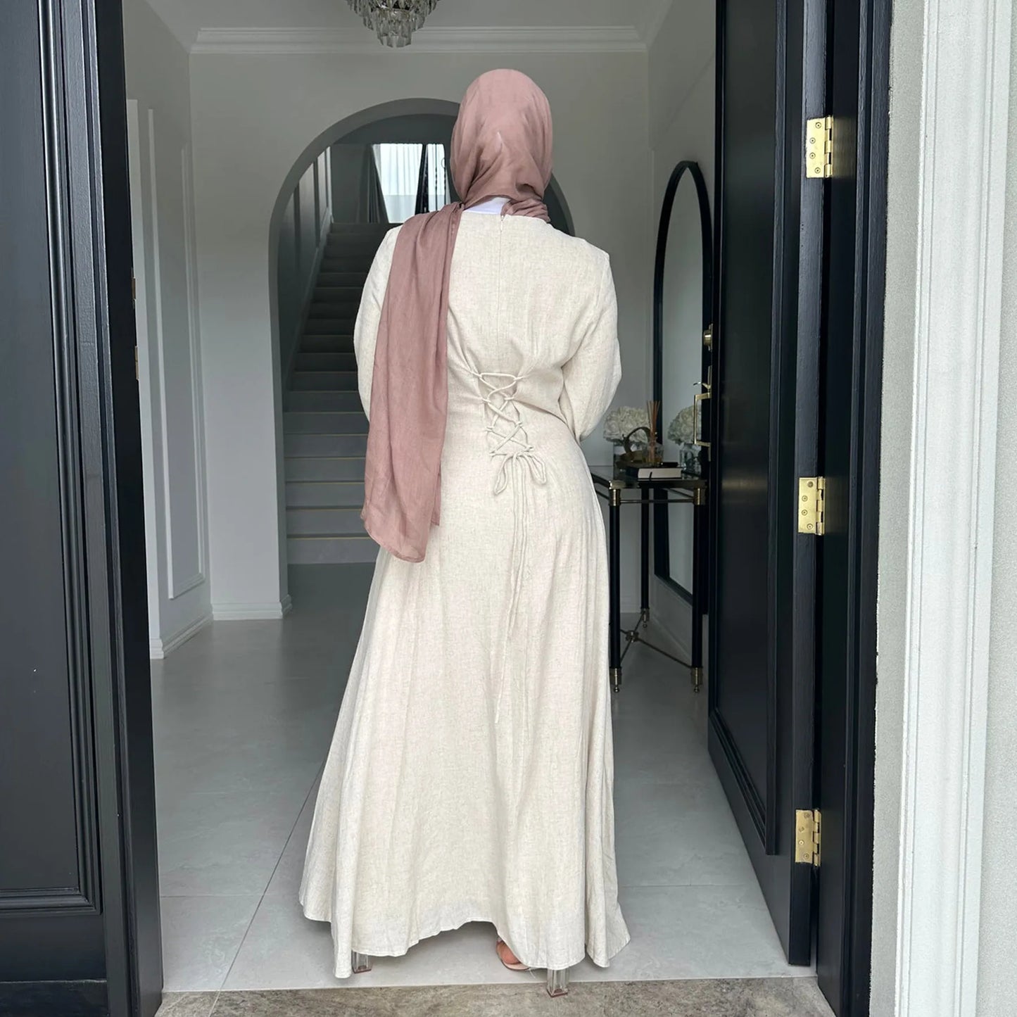 2025 Summer Arabic Muslim Women Modest Dress Eid Dubai Plain Abaya Islam Party Outfit Elegant Holiday Dresses Turkey Kaftan Robe