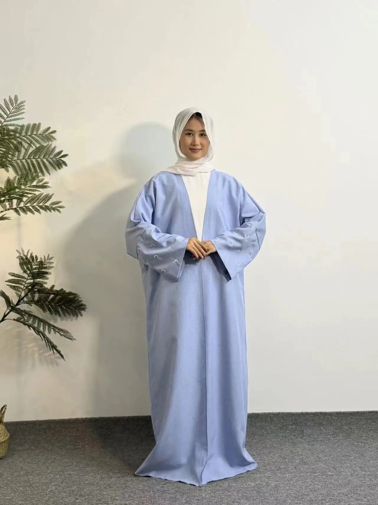 Moon Embroidery Open Front Abaya,Long Sleeve Maxi Length Dress Women's Clothing Muslim Cardigan Abayas Out Kaftans Women Jilbabs