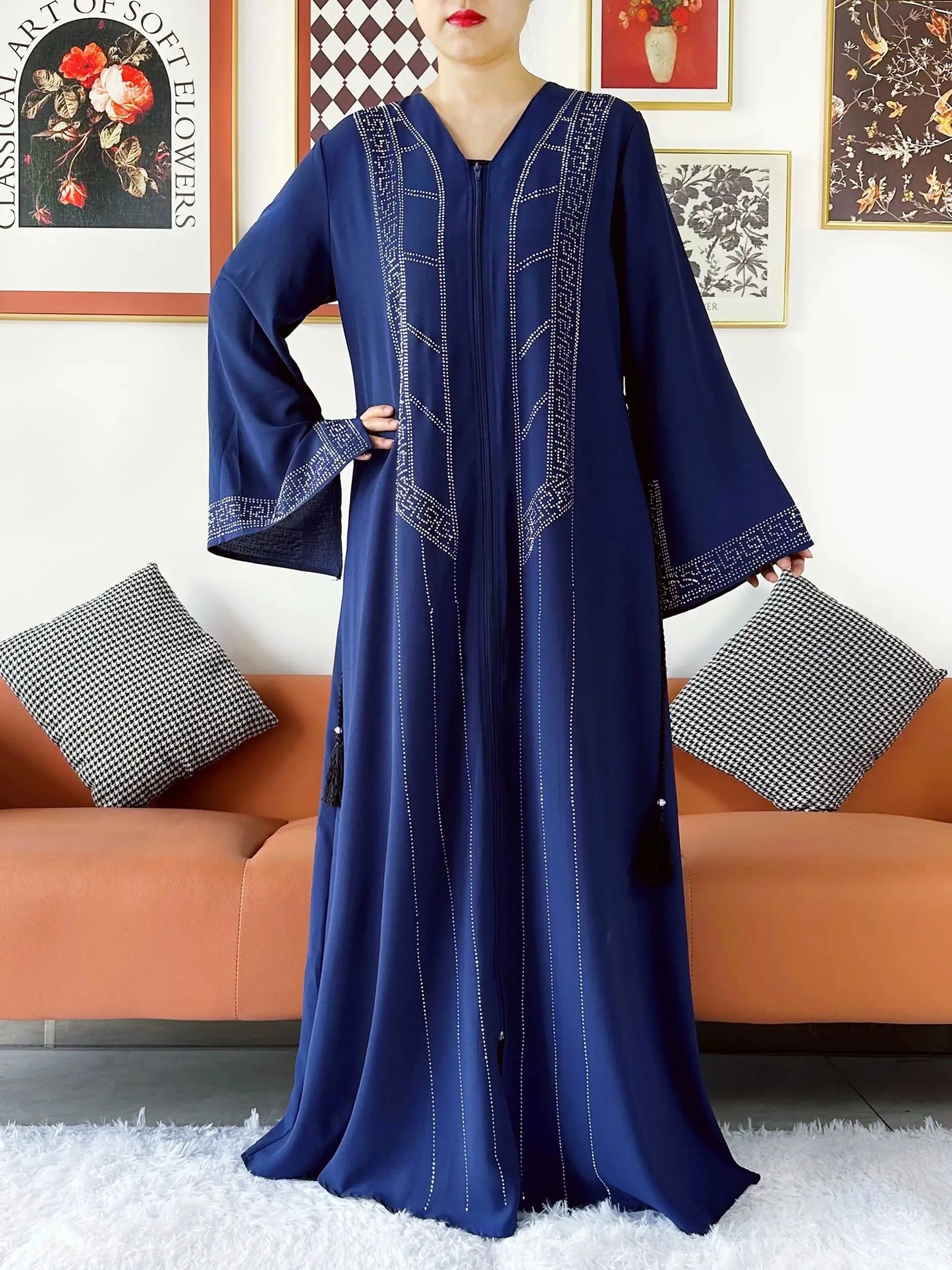 Laxury Design New Women Elegant Dress Chiffon Open Abaya Muslim Women Dress Islamic Clothing Cardigan Abaya Women Muslim Dress