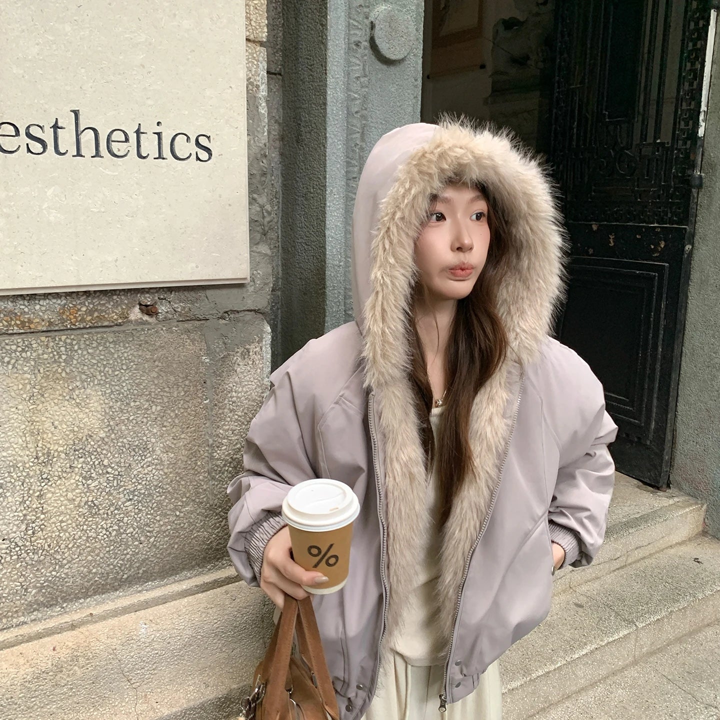 Winter Warm Clothing Women Y2K Retro Simple Plush Coat Sportswear New Loose Leather Motorcycle Punk Fur Collar Jacket Couple