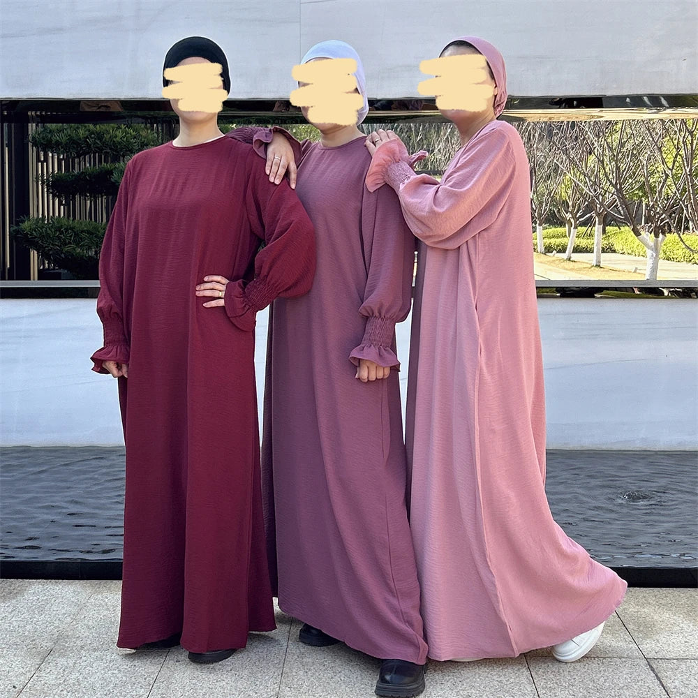 Eid Jersey Solid Modest Under Abaya Dubai 2024 Palestine Women Islamic Clothing Muslim Kaftan Inner Dresses Robe Femme Musulmane